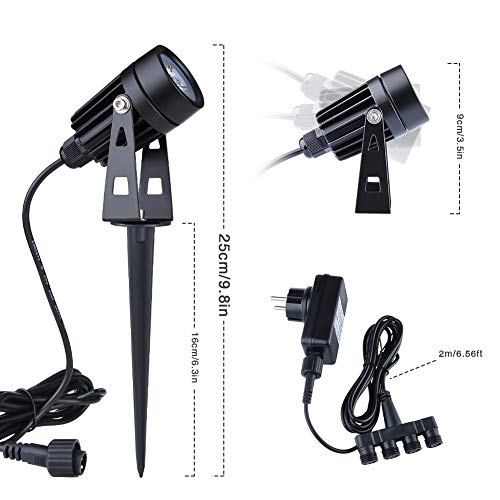 GEEDIAR LED Gartenbeleuchtung, 4 Stücke, Warmweiß 3200K Gartenleuchte mit Erdspieß, IP65 Wasserdicht LED Gartenstrahler mit Stecker, Gartenlampe für Außen Garten Rasen Dekorative – Bild 2