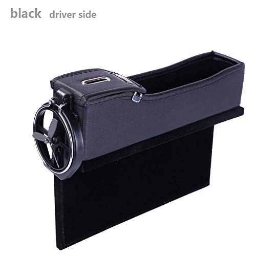 Onewell Multi-fuctional Car Seat Leather Storage Box, Console Side Pocket, Gap Catcher with Coin Organizer and Cup Holder (Black, Driver Side) - Thumbnail 4