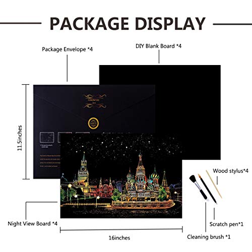 Scratch Art Paper Rainbow Painting Sketch Pad DIY Building View Scratchboard for Adults and Kids - 4 Packs, 16 X 11.2 Inches - Thumbnail 5