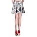 Women's Pleated Skirt Short Shiny Liquid Metallic Flared Skater Skirt Silverm, S