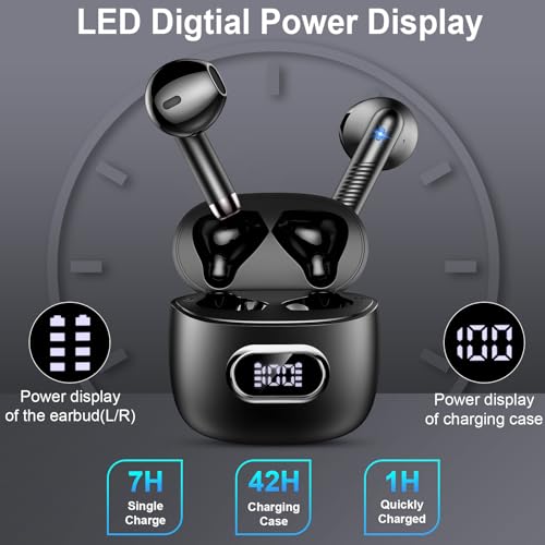 Bluetooth Headphones, In-Ear Headphones, Wireless Bluetooth 5.4, Deep Bass, 6D Stereo Ear Buds, 50 Hours ENC Noise Cancelling Earphones, EQ via App, USB-C, IPX7 Waterproof Sports Headphones iOS