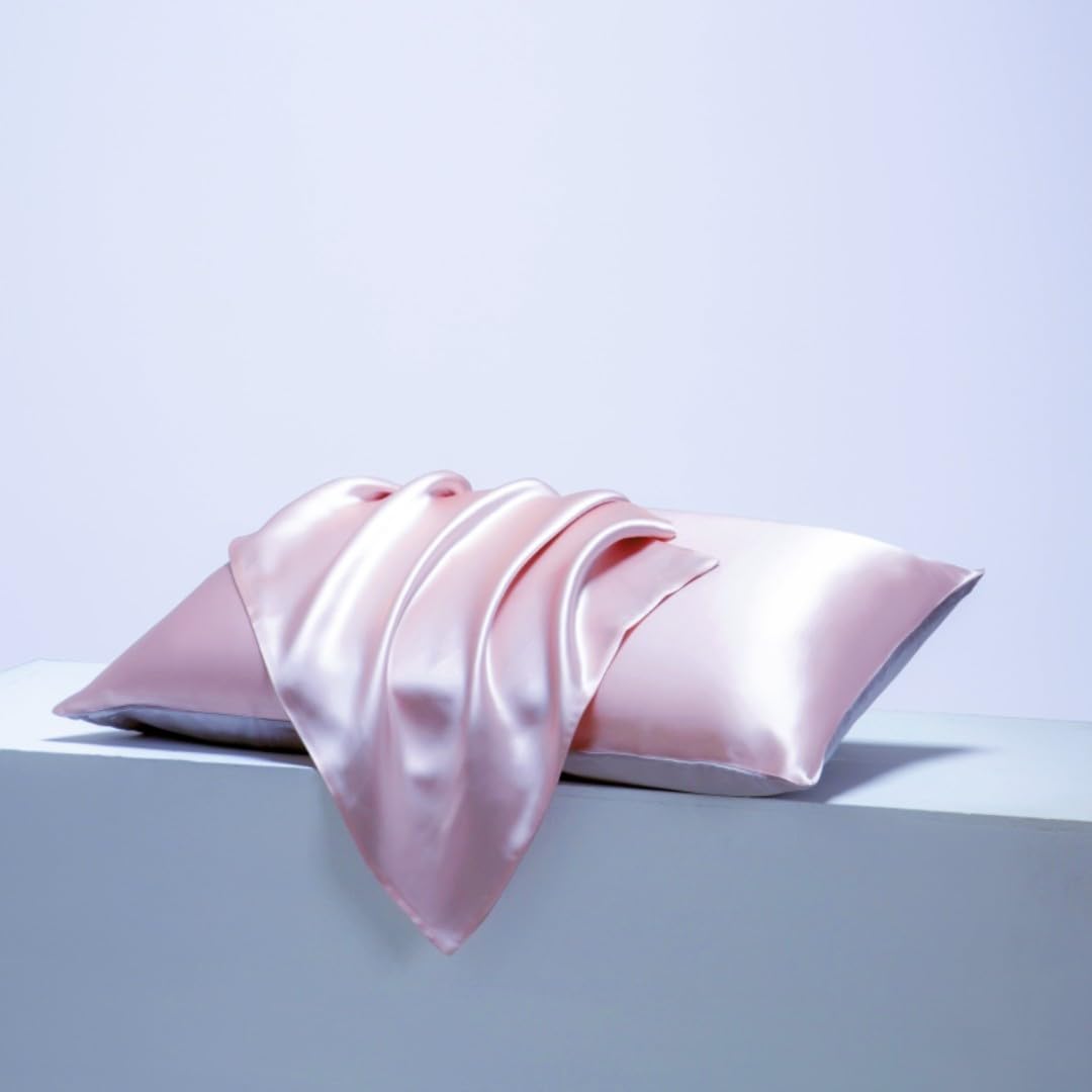 100% Mulberry Silk Pillowcase for Hair and Skin with Hidden Zipper Cotton Underside Standard Size 1pc - 19Momme (Pink, Standard(51X75CM))