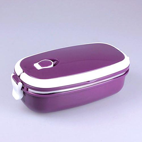 Stacking Lunch Box - Two Tier Tiffin with Vacuum Seal Lid and Stainless Steel Interior 1 layer (17.2 x 11.5x 7.8) (purple)