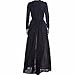 Women Black Long Cloak Cape Chiffon Lace Floral Short Dress 2Pcs Outfit Cocktail