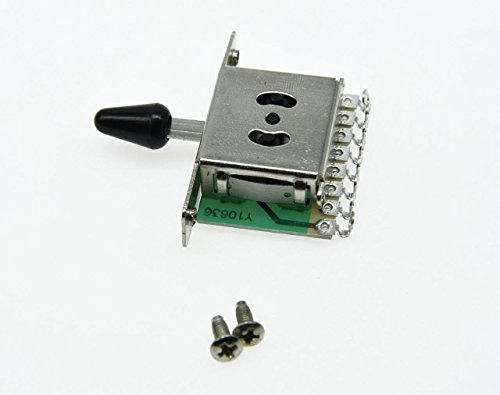 KAISH Chrome Electric Guitar 5 Way Pickup Switch w/ Black Tip Chrome Screws for Strat Tele