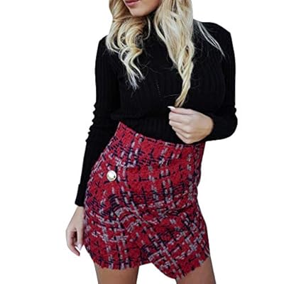 Women Check Plaid Short Bodycon Skirt Ladies High Waist Short Mini Skirt