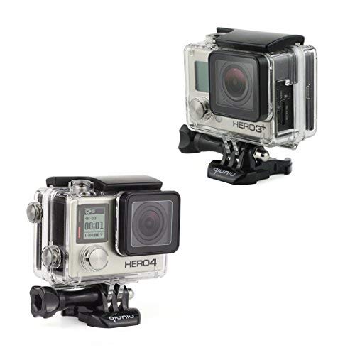 Side Open Protective Skeleton Housing Case with LCD Touch Backdoor and BacPac Backdoor for Extended LCD Screen or Expansion Battery - Compatible with GoPro Hero 4, 3, and 3+ - Transparent Clear