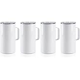 PYD Life 4 Pack Sublimation Blank Tumblers 20 OZ White Mugs with Handle,Stainless Steel Coffee Travel Cups with Sliding Lid for Mug Tumbler Heat Press Sublimation Oven Printing