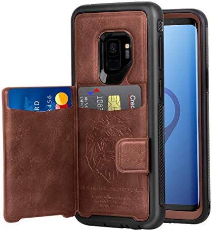 Galaxy S9 Leather Case, Anti-Scratch Shockproof Vintage Business Men Kickstand Covers with Magnetic Cash Credit Card Slots Holder Full Protective Silicone Soft Edge Case for Samsung Galaxy S9 (Brown)