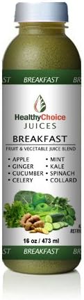 Healthy Choice Juices - Breakfast - Apple, Ginger, Cucumber, Celery, Mint, Kale, Spinach, Collard Greens Flavored Detox Cold Pressed Juice Cleanse - 6 Bottles