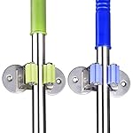 Stainless Steel Mop and Broom Holder,LYASI Dual-Purpose Wall Mounted Mop Broom Organizer with 2 Pcs 3M Self Adhesive and Double Screws,Bathroom Kitchen Organizer Rack with Spring Clip Design