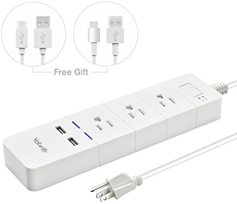 Volamity Surge Protector Power Strip With 3 Outlets and 2 USB Charging Ports, 300 Joule, 6Ft Heavy Duty Extension Cord, 1875W/15A, FCC, UL Listed