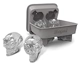 3D Alien Skull Flexible Silicone Ice Cube Mold Tray, Makes Four Giant Alien Skulls, Large Round Ice Cube Maker, Gray - Pack of 1