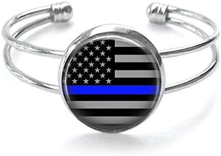 Thin Blue Line Stars Cuff Bracelet Handmade 25mm