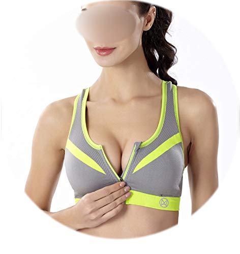 Yoga Bra for Women Zipper Push Up Sport Tops Shockproof Fitness Underwear Sexy Shirt Sportswear Athletic Vest,Grey,M