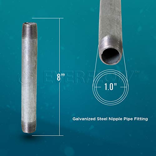 Everflow NPGL1080-4, Pre Cut Industrial Steel Nipple Pipe, Connectors, Used To Build DIY Furniture, Threaded Pipes and Fittings, 1" x 8", Galvanized (Pack of 4) - Thumbnail 3