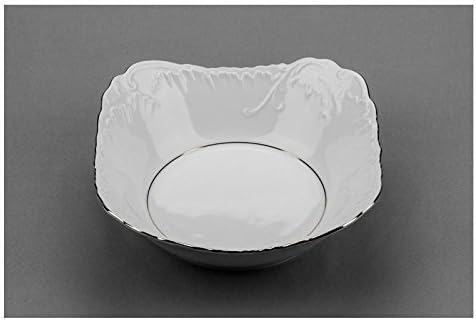 Cmielow SBPL24-X, 10-Inch Platinum Band Salad Bowl, Porcelain Rectangular Serving Bowl, Salad Plates, Set of 6