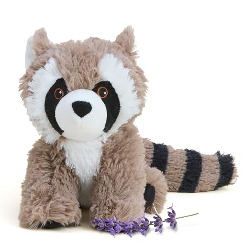warmies Junior Microwavable & Weighted Stuffed Animals, Racoon - Heated Stuffed Animal Plushie for Warmth & Comfort - Cute Soft Plush Toys for Adults & Children (Boys, Girls, Babies & Toddlers)