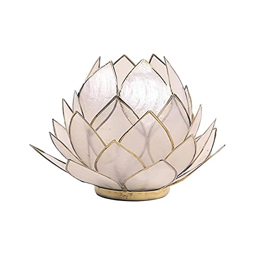 Large Lotus Tea Light Candle Holder - Natural (Gold Trim)