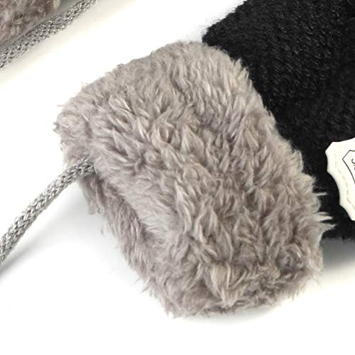 Winter Warm Baby Gloves Mittens - Infant Toddler Kids Knit Plush Lined Gloves Mittens with String for Baby Girls Boys 6 Months - 5 Years (Black) - Thumbnail 5