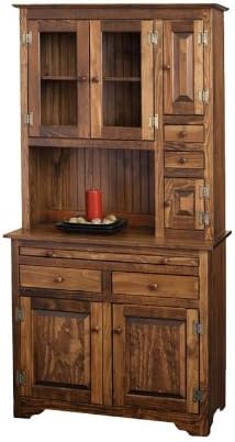Pine Solid Wood Hoosier Hutch Cabinet Made in America, Amish Handcrafted (Special Walnut Stain)