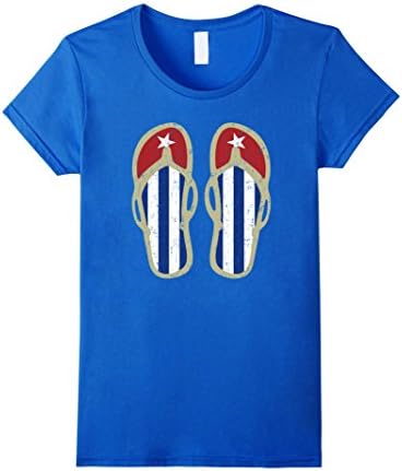 Womens Cuba T-Shirt :  Cool Retro Flip Flops Cuban Flag Tee Medium Royal Blue