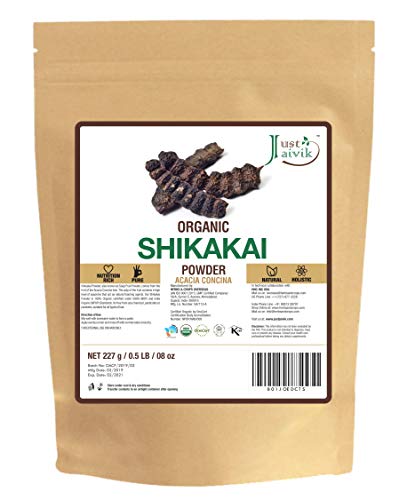 Just Jaivik 100% Organic Shikakai Powder - Certified Organic by OneCert Asia, 227 gms / 1/2 LB Pound / 08 Oz - Acacia Concina - (AN USDA Organic Herb)