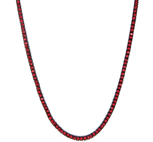 Iced Out Red on Black 1 ROW Simulated Diamond Chain Necklace 14K Finish - 30