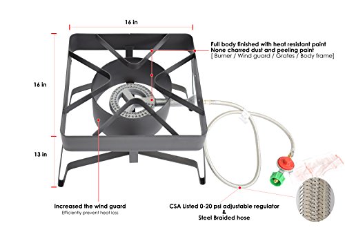 COOKAMP High Pressure 1-Burner Outdoor Propane Gas Cooker with 0-20 PSI Adjustable Regulator and Steel Braided Hose [ 2018 New Model ] SA1100 - Thumbnail 3