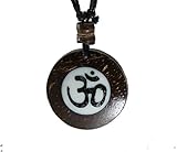 Ohm Om Coconut Wood Pendant Necklace Handmade Hawaiian Style Beach Boy Men Yoga