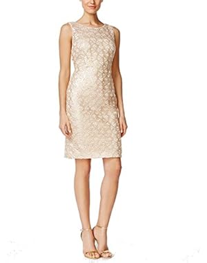 Womens Sequined Lace Overlay Cocktail Dress