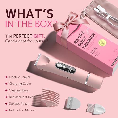 CoolHair Bikini Trimmer for Women,Smooth Electric Razor for Sensitive Skin, IPX7 Waterproof Wet & Dry Cordless Body Shaver & Grooming Set for Bikini Area, Pubic Hair, Face, Underarms & Legs (Pink)