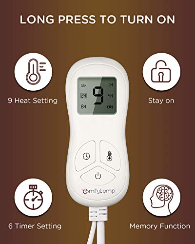 Upgraded Heating Pad for Pain Relief, Comfytemp Large Electric Heat Pad with 9 Heat Setting, Stay on, 5 Auto-Off Timers, Super Soft Flannel for Cramps, Back, Neck and Shoulder, 12 x 24 Inch - Washable