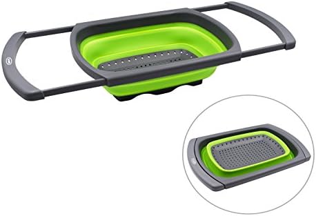 BOBZYXL Kitchen Colander Collapsible Strainer Over the Sink Colander with Handles Folding Kitchen Strainer (Green)