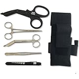 Madison Supply, EMT and First Responder Belt Tool Kit: Nylon Belt Pouch, Premium EMT Shears, 5.75" Bandage Scissors, 5.75" Forceps, 6" Hemostat, and Pupil Light