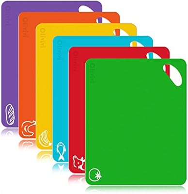 Extra Thick Flexible Plastic Kitchen Cutting Board Mats Set Set Of 6 Colored Mats With Food Icons Easy Grip Handles Non Porous Dishwasher Safe By Olivivi Amazon Sg Home