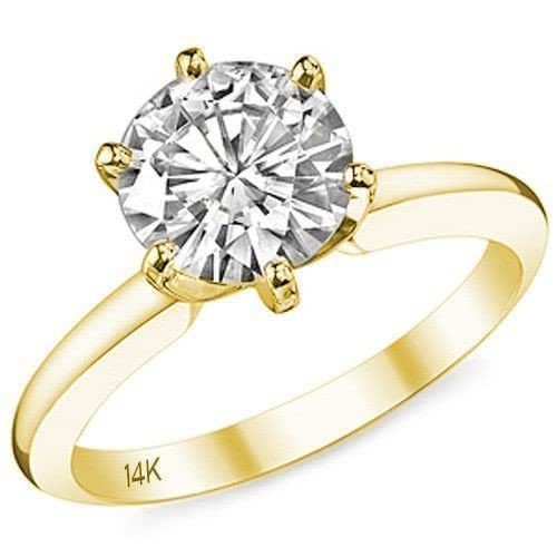 Amazon.com: 14K Yellow Gold CZ Engagement Ring Solitaire 6 Prong Plain ...