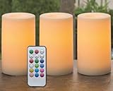 Outdoor & Indoor Flameless Candles With Timer and Remote - Real Looking Flickering LED Candles Battery Operated Set of 3 Same Size Candles Scented -12 Colors