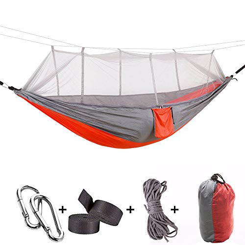 Yeeco Double Camping Hammock, Portable Lightweight Nylon Parachute Hammock with Mosquito Net and Tree Straps Camping Hanging Bed for Outdoor Camping Hiking Travel Yard Backpacking