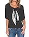Romastory Womens Street Style Feather Pattern T-Shirts Casual Loose Top Tee Shirts (M, Black)
