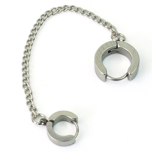 New Silver Piercing Double Ear Cuff ring Chain Earring Stud Goth Punk Rock Biker