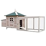 PawHut Pollaio Gabbia per Galline da Esterno in Legno con Recinto Corsa Cassetta Nido 196x76x97