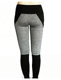 Elan Array Leggings De Cintura Alta Con Bolsillos. Leggings Para dama Con Diseño Negro Y Gris.
