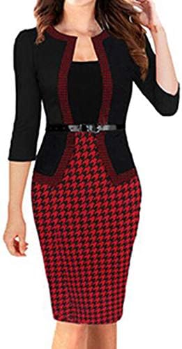 Keetall Womens Jacket One-Piece Contrast Patchwork Work Office Business Dress