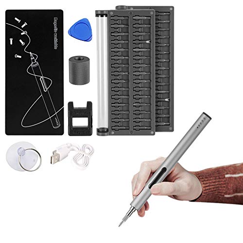 Portable Electric Screwdriver Lithium Alloy Body USB Charging, 56 Precision Drill Bits and 3 LED Lights Cordless Screwdriver Automatic, Manual Two Modes can Be Used For Smart Phone, RC Drone, Computer