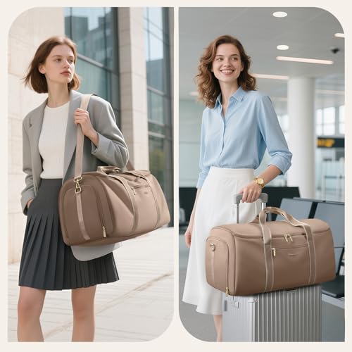 2 in 1 Convertible Travel Bag Tote Bag Women's Clothing Bag Suit Bags for Business, Travel and Sport (Champagne)