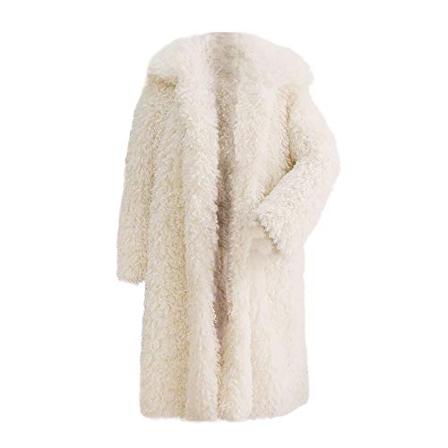 Sunward Womens Lapel Cardigans Faux Fur Fleece Long Jacket Coat Outwear S~3XL (M, White)