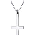 Huanian Jewelry Stainless Steel Upside Down Cross Necklace for Men,Inverted Pendant,Gold,24"