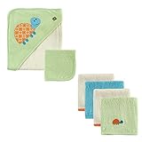 Hudson Baby Bamboo Hooded Towel and Waschloth Bundle, Green Turtle