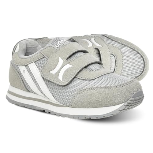 Hurley Kid's Knox Walking Sneakers - Kid's Runner Shoes with Hook & Loop Closure for Easy Wear, Lightweight Running & Walking Shoes for Boys & Girls, Toddler Kid's Sneaker Shoes, Light Grey and White at Amazon